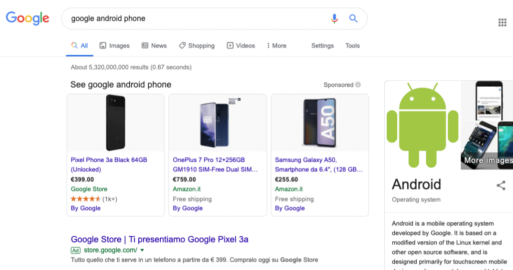 Example of Google SERP